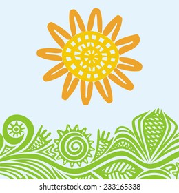 Sun summer landscape vector illustration