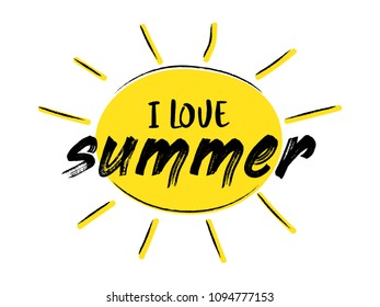 Sun. Summer poster - hand drawn icon with funny text. Vector.