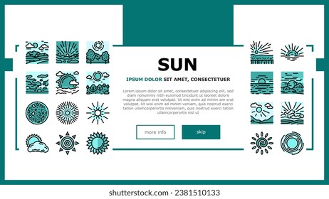 sun summer sunlight light landing web page vector. sunshine element, sunrise weather, sunny heat, bright hot, shine circle sunbeam sun summer sunlight light Illustration