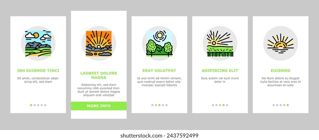 sun summer sunlight light onboarding mobile vector. sunshine element, sunrise weather, sunny heat, bright hot, shine circle sunbeam sun summer sunlight light Illustrations