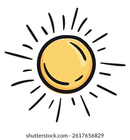 Sun. Summer. Vector illustration for print sticker, icon. Simple sketch isolated on white background