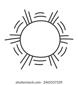 Sun with sunbeams line icon doodle. Hand drawn cartoon sunlight frame. Vector illustration for print decoration