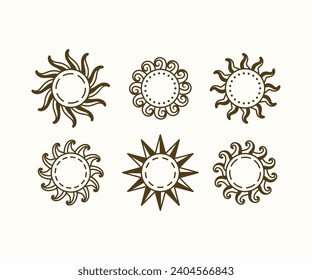 sun sunburst bohemian colecciones de diseño vectorial icono ilustraciones plantilla elemento emblema celeste