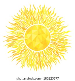 Sun with sunburst and geometric pattern. Design element isolated on white background. There is space for your text.