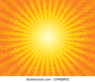Sun Sunburst Pattern with circles. Orange sky background. Vector illustration.