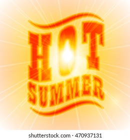 Sun Sunburst Pattern. Curved as a flag shape Hot Summer text or message as a cool summer background. Vector illustration