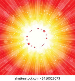 Sonnenbrand-Muster Sonniger abstrakter Hintergrund. Sonnenstrahlen-Muster, sonniger Hintergrund. Hellgelber, blauer, roter, orangefarbener, grüner, explosiver Hintergrund. Vector.Galaxy, Raum und Sterne.