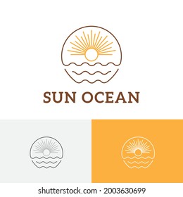 Sun Sunburst Sea Wave Monoline Vintage Travel Logo