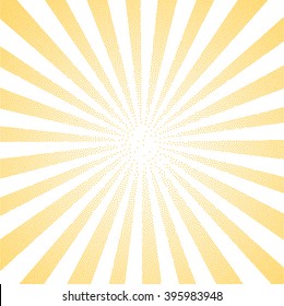 Sun Sunburst yellow pattern made of stipples. Vector illustration