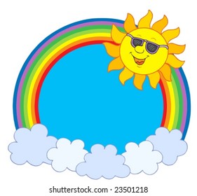 Sol en vidrios de sol en círculo arco iris - ilustración vectorial.