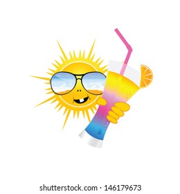sun with sunglass and cocktail art vector