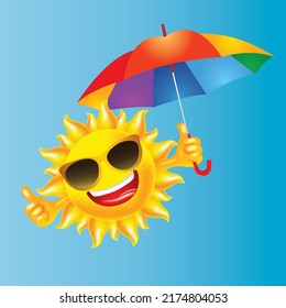 Sun with Sunglass and Umbrella Funny Cartoon