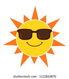 Sun with sunglasses cartoon vector illustration isolated on white background