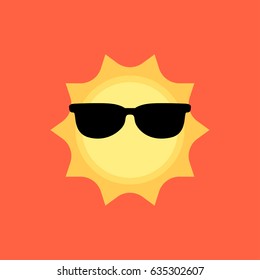 Sun With Sunglasses Flat Icon Vector Illustration