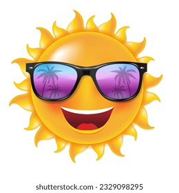 Sun With Sunglasses Isolated White Background  With Gradient Mesh, Vector Illustration