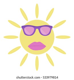 The sun with sunglasses and lips. Vector illustration.