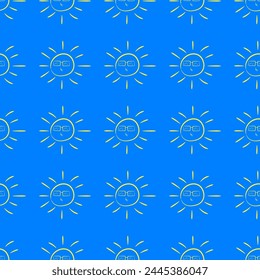 The sun in sunglasses rests in the summer. Nice summer vibe pattern. Blue end yellow. Textile texture, print, web