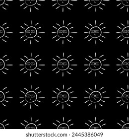 The sun in sunglasses rests in the summer. Nice summer vibe pattern. Black and white. Textile texture, print, web