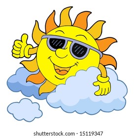 Sun with sunglasses - vector illustration.