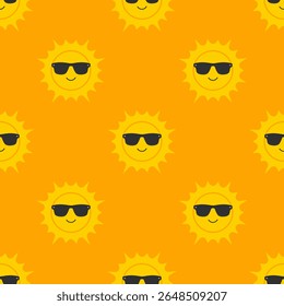 Sun in sunglasses.Seamless pattern.Vector summer illustration.