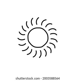 Sol, icono de la luz solar en estilo de línea negra plana, aislado en fondo blanco 