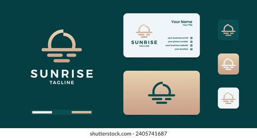 sun or sunlight sunset sunrise bright golden logo design template