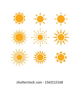 Sun and sunrays various vector icon set.