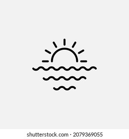 Sol, amanecer, icono de línea de puesta de sol, vector, ilustración, plantilla de logotipo. Idóneo para muchos fines.