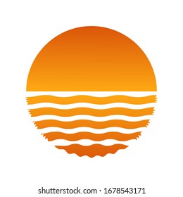 Sun at sunset on a white background, icon for design, vector illustration
