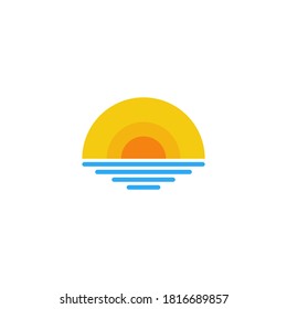 Sun sunset and sunrise logo, sun sunset or sunrise logo in the ocean. logo design vector