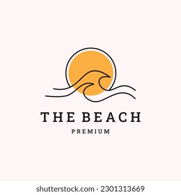 sun sunset sunrise con sea sea beach water logo vector en la línea lineal de tendencia.