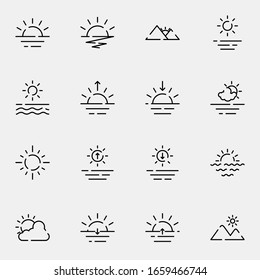 sun, sunset, sunrise and sea icon set. simple sunset and sunrise outline icon sign concept. vector illustration.