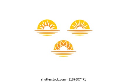 Sun Sunset Sunrise Sea Shadow Vector Logo icon