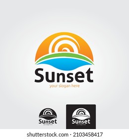 Sun Sunset Sunrise Sea Shadow Vector Logo icon