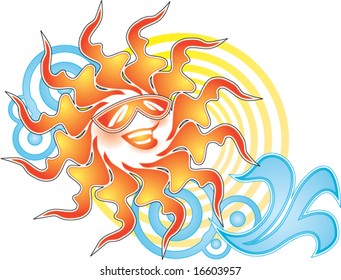 Sun and Surf and Bubbles and Rays abstract vector illustration symbol