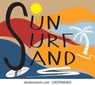 SUN SURF SAND TYPOGRAPHY RESORT SCENERY GRAPHIC DESIGN VECTOR