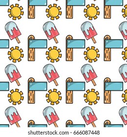 sun with surfboard and ice lolly background icons