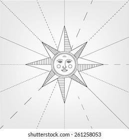 the sun symbol of the ancient engraving drawing lines