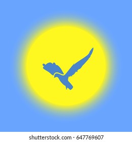 Sun symbol and bird silhouette, vector illustration