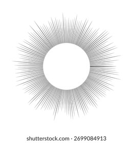 Símbolo do Sol. Raios de sol pretos sobre fundo branco. Ilustração vetorial