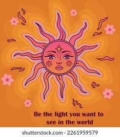 Sun symbol. Cartoon drawing of sun symbol. Be the light you want to see in the world.