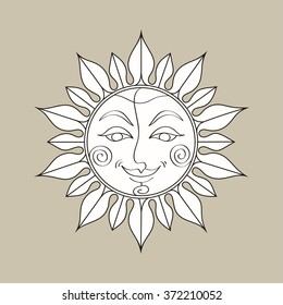 Sun symbol. Coloring book page. Vector illustration.