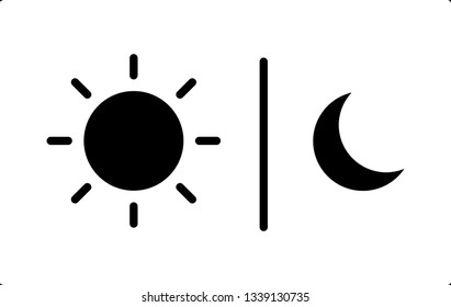 Sun symbol and crescent moon on white background