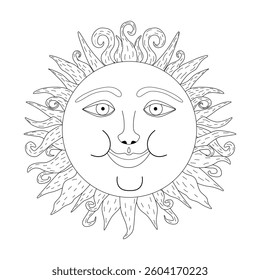 Sun symbol element linear drawing. Hand drawn vector artistic clipart isolated on white background. Print for t-shorts and hoodie, decor elements, logo