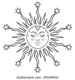 Sun Symbol Face Inside Ornate Mandala Stock Vector (Royalty Free ...