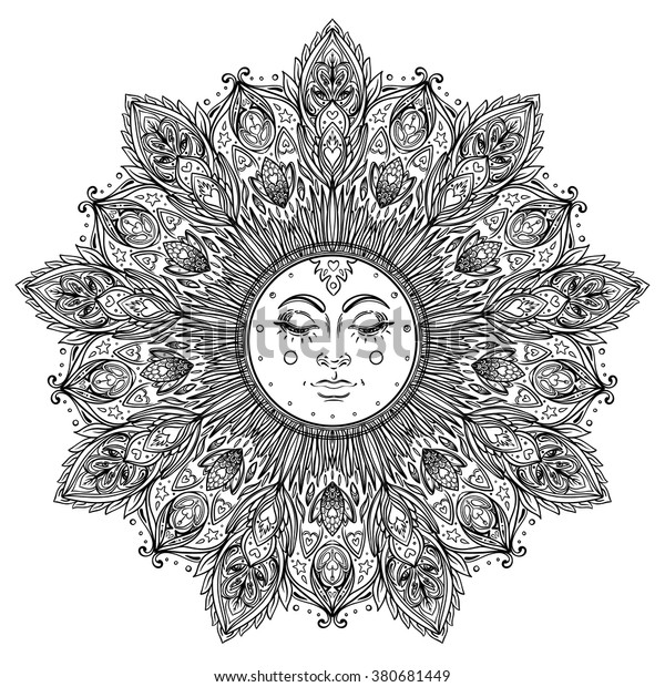 Sun Symbol Face Inside Ornate Mandala Stock Vector (Royalty Free ...