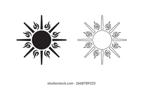 Sonnensymbol mit Flammen und Mittelkreis