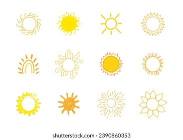 Símbolo solar. Colección dibujada a mano. Elemento de diseño. Ilustración del vector