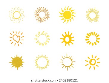 Símbolo solar. Colección dibujada a mano. Elemento de diseño. Ilustración del vector