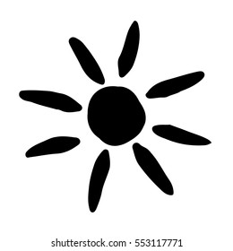 Sun symbol hand drawn. Solar sign made in doodle sketchy style. Ethnic element for decorative ornament. Vector illustration isolated on white. 